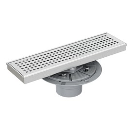 Neodrain 12-Inch Brushed Linear Shower Drain,Stainless Steel Linear Drain with Quadrato Pattern Grate,Brushed Rectangle Shower Floor Drain with Hair Strainer, Shower Drain Base