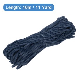 sourcing map Twisted Cord Trim, 11 Yard 5mm 3-Ply Twine Braided Rope Shiny Thread String for Craft Gift Bag Curtain Christmas Decor, Navy Blue - 10m