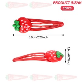MOTIBACK 20 Pcs Strawberry Hair Clips – Cute Hair Barrettes for Girls, Women & Kids, Fun Fruit Hair Accessories, Non-Slip Metal Hairpins (20-Piece Set in Storage Box)