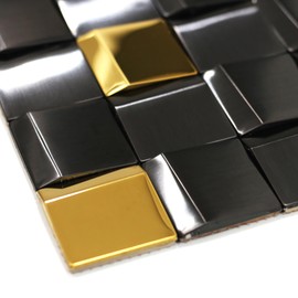 Elephantile 5 Sheets Black & Gold Tiles Metal Mosaic Wall Backsplash Tile 3D Wall Panels [5 Sq.feet]