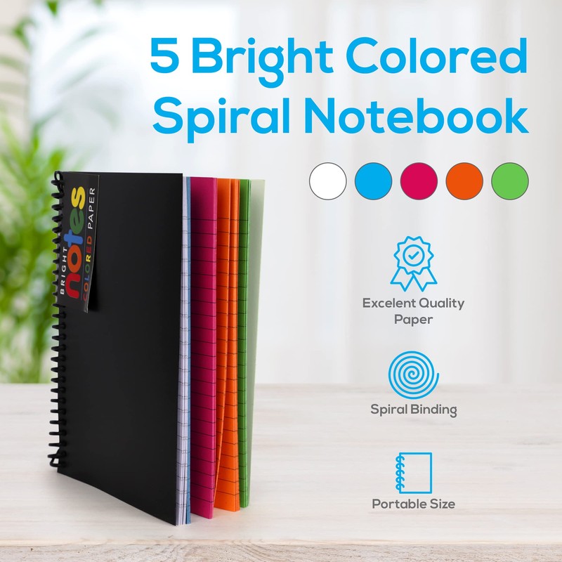 Spiral Notebook, 5x7 Inch Notebooks - Wirebound College Ruled Note