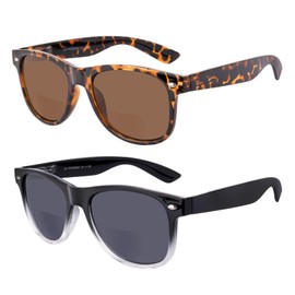 OKH Classic Retro Frame Unisex Bifocal Reading Sunglasses Sunglasses for Men Women UV400 Outdoor Sun Reader Reading in the Sun 1.0 1.5 2.0 2.5 3.0 3.5, Black and transparent + turtle