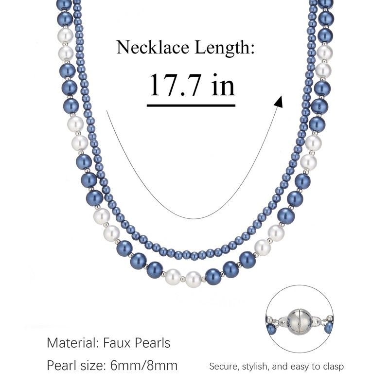 Pearl Beaded Necklaces for Women Double Strand Faux Pearls Bead