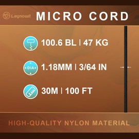 Legnowit Micro Paracord, 1.18mm x 100ft Thin Mini Utility Braided Small Paracord for Crafting, DIY Project, Camping and More