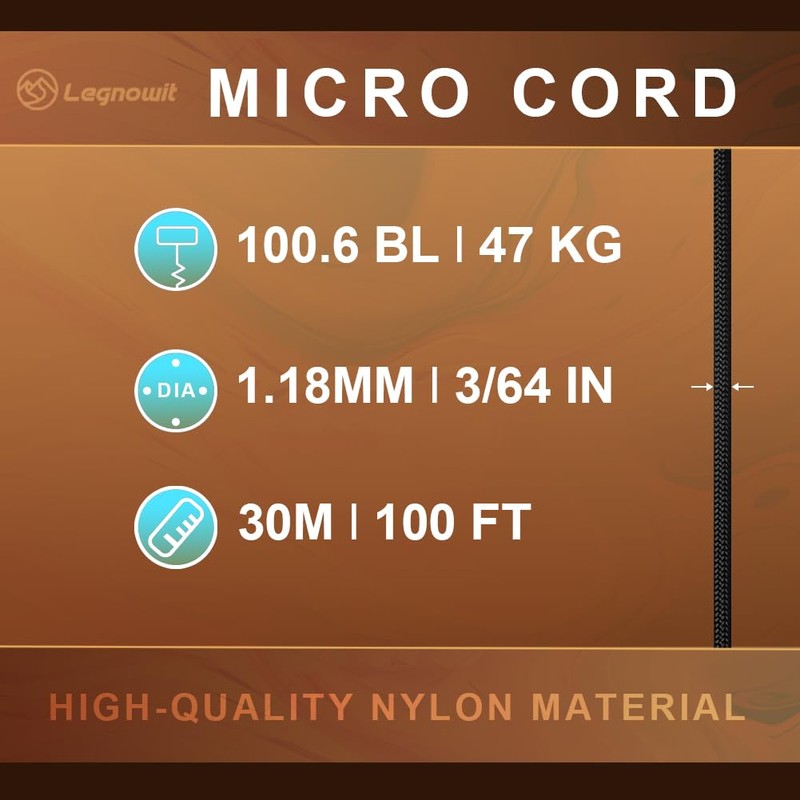 Legnowit Micro Paracord, 1.18mm x 100ft Thin Mini Utility Braided