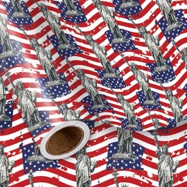 LeZakaa 4th of July Wrapping Paper Roll, American Flag & Statue of Liberty Design, Mini Roll, for Independence Day, Memorial Day Party 17 inches x 16.4 Feet