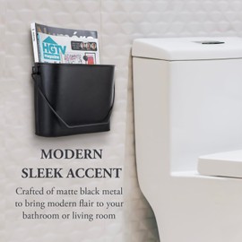 MyGift - Revistero organizador, Soporte para revistas de baño, de metal negro mate, para colgar o mesa, hecho a mano en la India