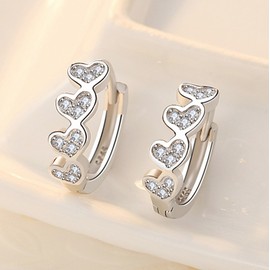 Unbranded Women Girl 925 Sterling Silver Heart CZ Huggie Hoop Piercing Earrings 12mm TH1
