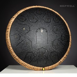 Steel Tongue Drum - HOPWELL 15 Note 14 Inch Tongue Drum - Hand Pan Drums with Music Book, Steel Handpan Drum Mallets and Carry Bag, D Major (Black)
