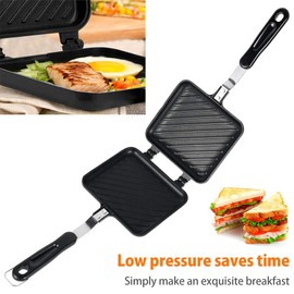 Camping Toastie Maker Non-Stick Stovetop Toastie Maker Baking Pan with Heat-Resistant Handles, Double Sided Multifunction Stovetop Toastie Maker for Home Outdoors Camping