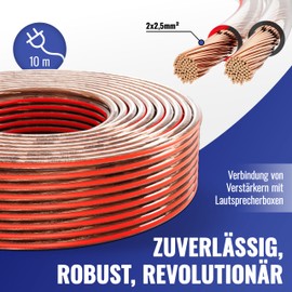 POPPSTAR 10 m Speaker Cable 2 x 2.5 mm² (Full Copper Inner Conductor OFC 99.99%, PVC Sheath Transparent)