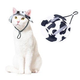 Pet Hat with Ear Holes Sunscreen Cap, Adjustable String Dog Cat Summer Sun Hat,Cat Dog Bucket Hat for Birthday Party Costume Decoration Outdoor Hiking (Black & White, Large)