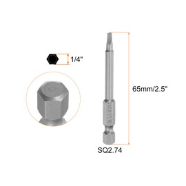 sourcing map 10Pcs SQ2.74 Square Head Screwdriver Bits 1/4 Inch Hex Shank 65mm Long S2 Steel with Magnetic for Power Screwdriver Drill Impact Driver