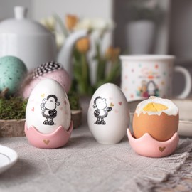 Sheepworld 48581 Egg Cup Shaker Set with "Von Herzen" Motif | 4-Piece Set Consisting of Salt and Pepper Shakers in Egg Shape and 2 Matching Egg Cups | Gift Easter, Easter Nest, Easter Decoration | 48581