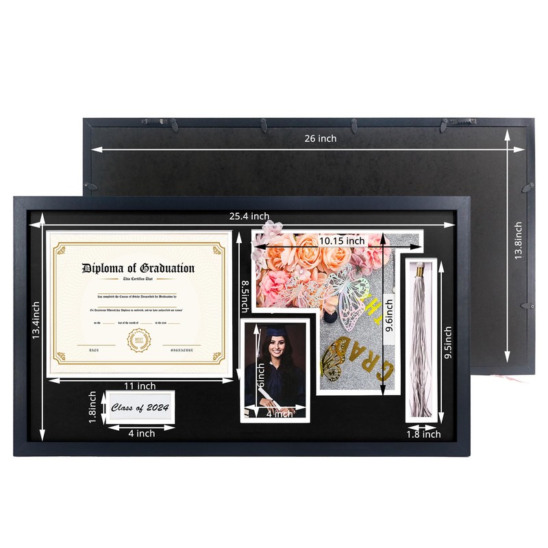 Graduation Shadow Box Frame for 8.5x11 Diploma & 4x6 Photo