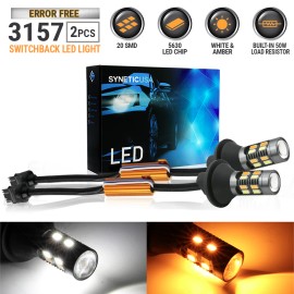 Syneticusa 2 pcs Error Free 3157 Switchback White/Amber DRL Turn Signal LED Bulbs Type 1