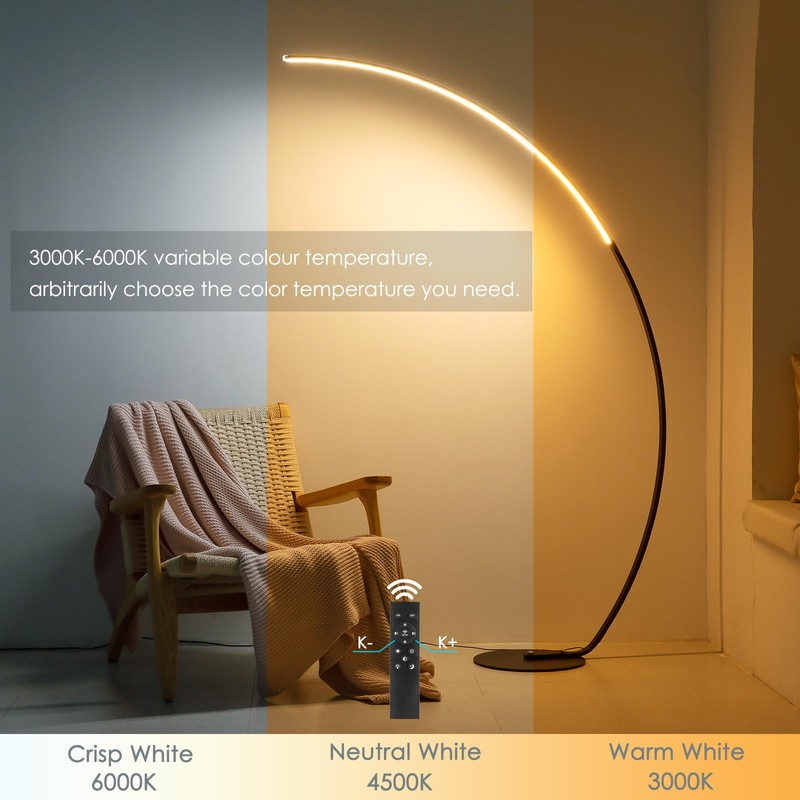 NUÜR Arc Floor Lamp, 67" Tall Black Gold LED Modern