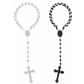 WNHNO 2Pcs White Black Plastic Rosary Beads Luminous Necklaces Catholicism Prayer Religious Jewelry Cross Necklace for Women Men