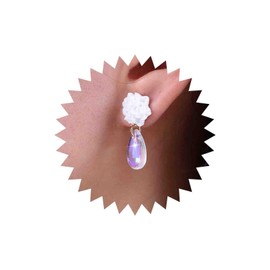 TseenYi Acrylic Flower Earrings Rainbow Crystal Teardrop Drop Earrings White Flower Stud Earrings Colorful Teardrop Rhinestone Earrings Jewelry for Women and Girls Gifts