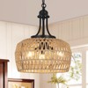 HMVPL Farmhouse Chandelier for Dining Room, 3-Light Boho Rattan Chandelier