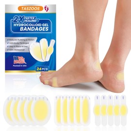 TASZOOS TASZOOS Blister Bandages Hydrocolloid Bandages - 24pcs Ultra Thin Waterproof Gel Blister Pads, Heel Blister Bandages Blister Cushions for Finger, Heel, Toe & Foot and Blister Prevention (Variety Pack)