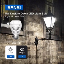 Sansi 2x LED Light Bulbs Light Sensor Dusk to Dawn 80W Security Bulb Auto On/OFF SANSI