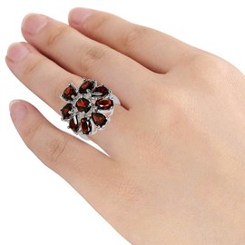 Orchid Jewelry 925 Sterling Silver Cluster Rings For Women - Delightful 5 Carats Red Garnet with perfect Prong,Pave Setting in a Oval Shape