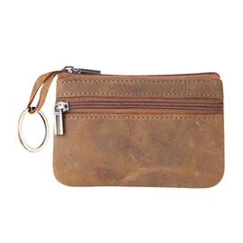 Genuine Leather Coin Purse, Small Coin Bag for Men Women, Money Change Purse, Key Holder, Money Bag with Key Ring, Zip Storage Bag, Coin Organiser, coffee, coin purse