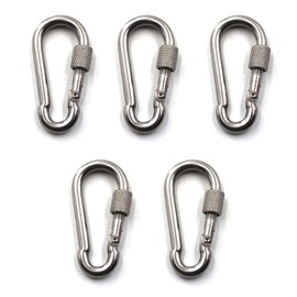 M8 Locking Carabiner Climbing Keychain 304 Stainless Steel Spring Snap Hook Clip Hook Pack of 5