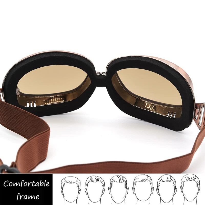 kucehiup Vintage Aviator Goggles Motorcycle Goggles (Smoke lenses)