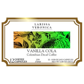 Vanilla Cola Colombian Decaf Coffee (Single Serve K-Cup Pods) (Gourmet, Naturally Flavored, Whole Coffee Beans) (12 pods, ZIN: 574940) - 2 Pack