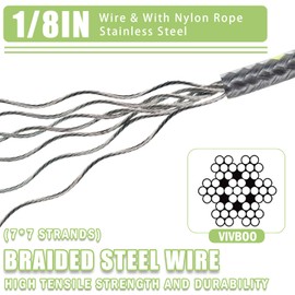 VIVBOO - 1/8IN Security Steel Cable 4/6/10/15FT Lengths Bike Lock Cable with Loops for Safety and Security