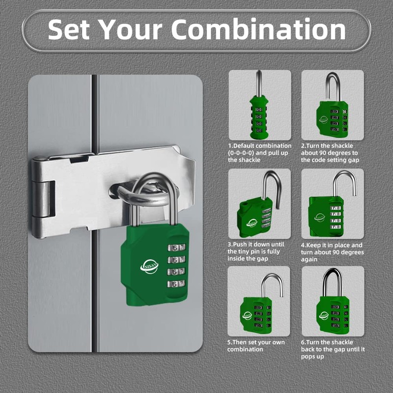 SISAV 4 Digit Combination Lock,Gym Padlock,Outdoor Combination Padlock,Suitable for School