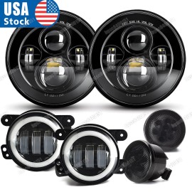 Unbranded For Jeep Wrangler JK 2007-2018 Combo DOT 7'' LED Headlights Turn Fog Lights Kits