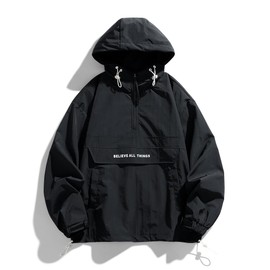 TYFRV Men's Spring and Autumn pullover jacket with casual patchwork hooded drawstring kangaroo pocket jacket (US, Alpha, X-Large, Regular, Regular, 0, Black)