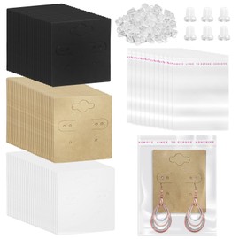 Swpeet 550Pcs Earring Hanging Cards Assortment Kit Including 150Pcs 2" x 2" 6 Holes Square Blank Paper Earring Display Cards in 3 Styles, 200 Silicone Earring Backs and 200 Clear Self-Sealing Bags