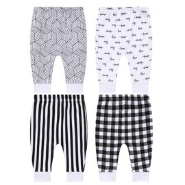 Pack of 4 Baby Jogger Pants - Soft Cotton Pants for Boys and Girls - Unisex Cute Color Designs for Infants (Black, 12M)