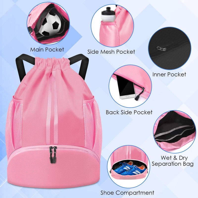 BROTOU Unisex Drawstring Backpack, Waterproof Gym Bag, Large Oxford PE