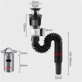 Asllosce Bathroom Sink Drain Kit with Flexible Expandable P-Trap Sink Drain Pipe Tube Anti-Odor Bathroom Sink Drain Pipe for 1-1/4" and 1-1/2" Drain Hole