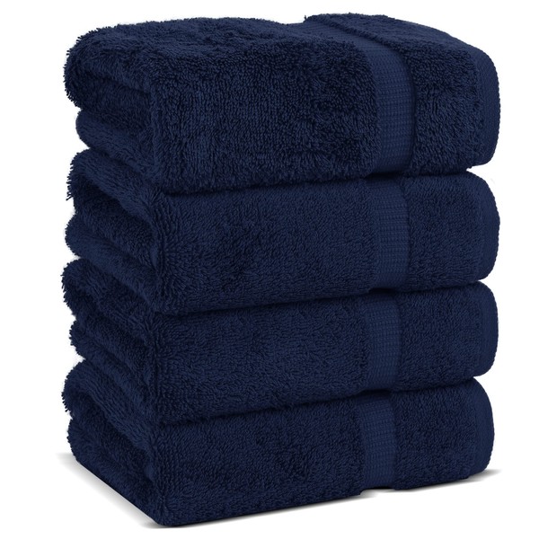 Chakir Turkish Linens Toallas turcas 100% algodón de primera calidad para baño, 16 x 30 pulgadas (4 toallas de mano, azul marino)