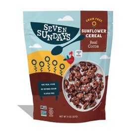 Seven Sundays Sunflower Cereal, Real Cocoa, 8 Oz Bag (Pack of 3), Grain & Gluten Free, 5g Upcycled Protein, 1g Added Sugar, Crunchy Chocolate Snack