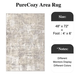 PureCozy Machine Washable Area Rug 4x6 Beige Grey Living Room Rug Indoor Accent Rug Modern Abstract Low Pile Carpet Distressed Throw Rug Bedroom Office Dining Room Kitchen Non Slip