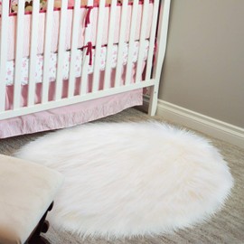 Round Fluffy Rug Faux Fur Round Rug Shaggy Floor Area Carpet for Living Bedroom Sofa Supplies (24 x 24 Inch)