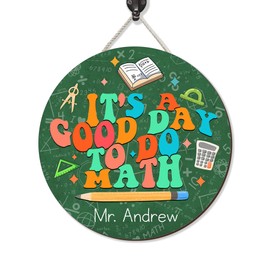 Good Day to Do Math Sign – 12” Round Wooden Math Classroom Decor with Hanging Rope – Reusable Chalk/Marker Surface – Math Teacher Door Sign, Algebra Geometry Wall Poster, STEM Gift