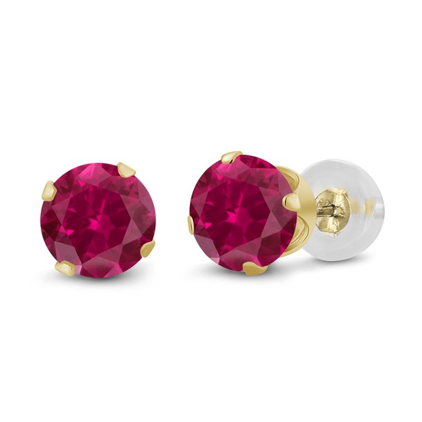 Gem Stone King 14K Yellow Gold Red Created Ruby Stud