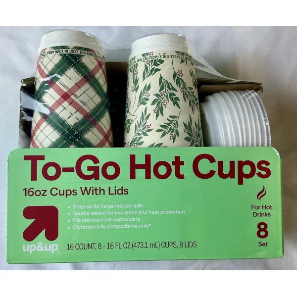 Up & Up To Go Hot Cups With Snap-On Lids