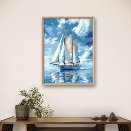 Cross Stitch Kit, 11CT Die Cut DIY Full Assortment with Pre-Printed Start Cube Kits for Beginners - Sailing Boats 40x53cm