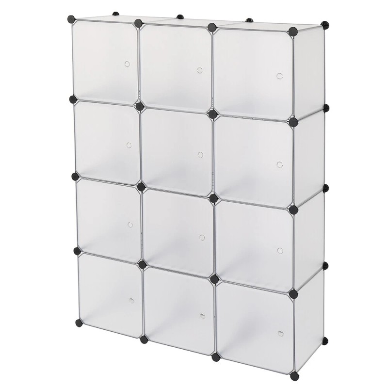 4-Tier Closet Storage Cabinet - 12-Cube, Modular & Matte ​Wardrobe