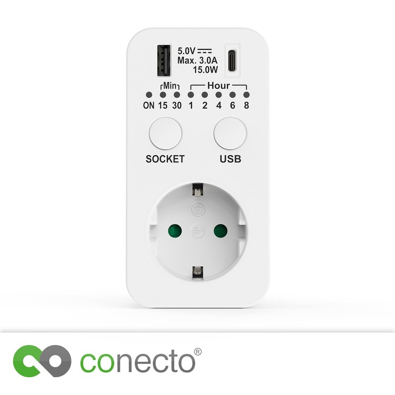 conecto Socket Timer, Switch Socket Countdown, 230 V Switch, USB