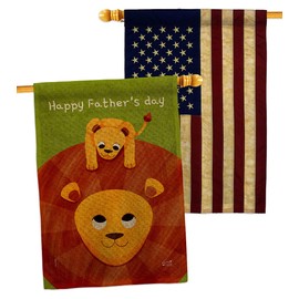 Father's Day Lion Burlap House Flag - Pack Family Dad Daddy Papa Grandpa Best Parent Sibling Relatives Grandparent USA Vintage Applique - Banner Small Garden Yard Gift Double-Sided Made in 28 X 40